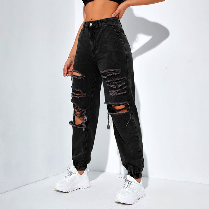 Plain Ripped Cut Out Jogger Jeans