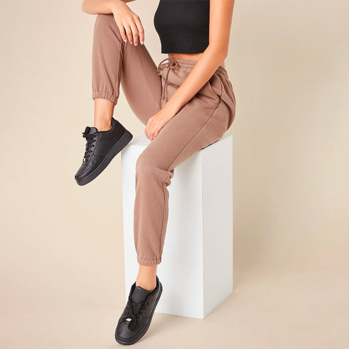 Solid Drawstring Waist Easy Wear Sweatpants