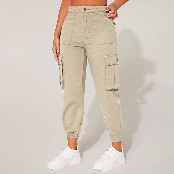 High Waist Denim Flap Pocket Cargo Jeans