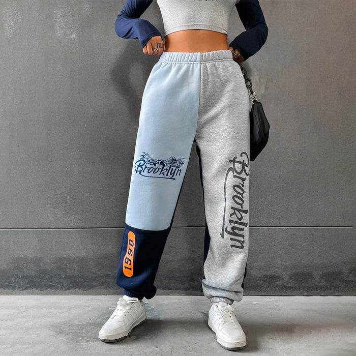 Mountain & Letter Graphic Color Block Sweatpants