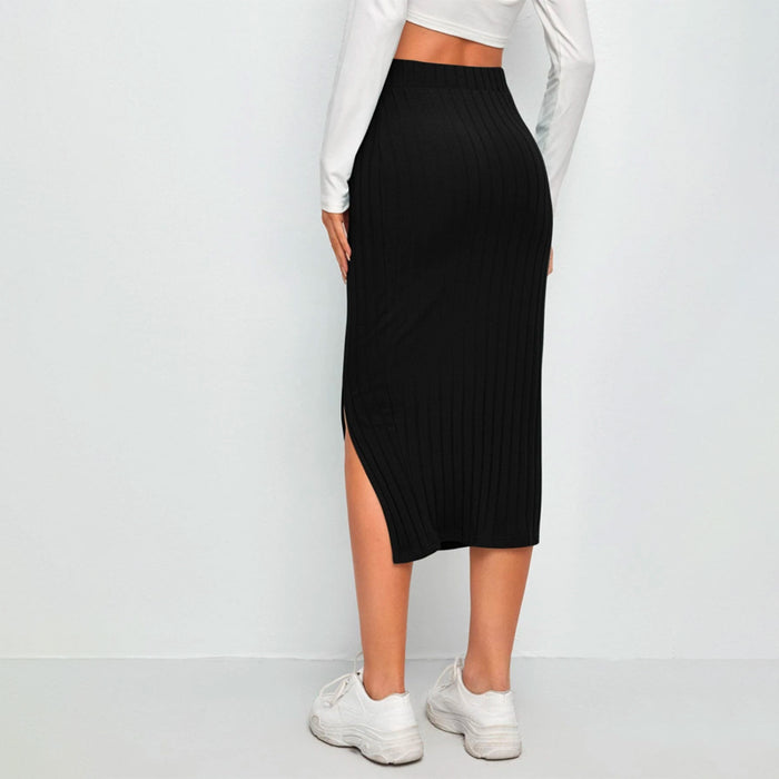 Slit Hem Rib-Knit Pencil Skirt