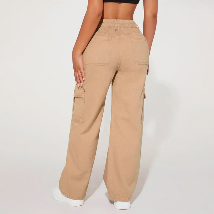 High Waist Flap Pocket Cargo Jeans