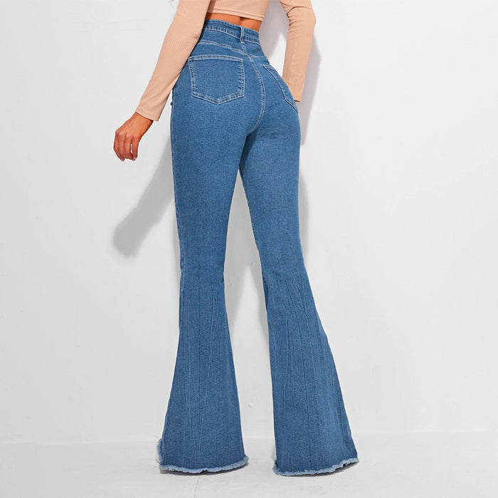 High Waist Contrast Stitch Flare Leg Jeans