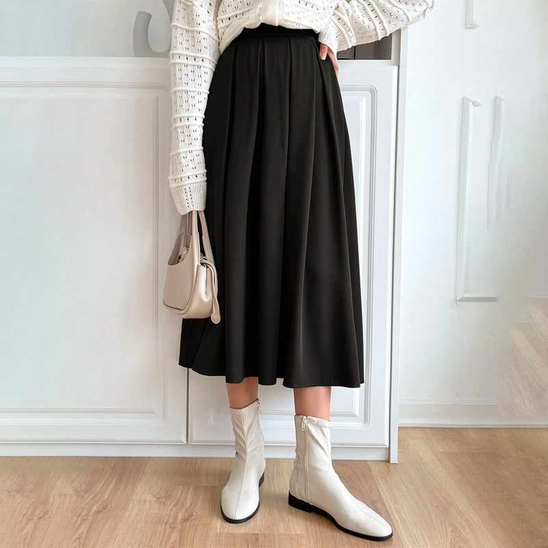 Casual Solid Easy Wear Fold Pleated Skirt