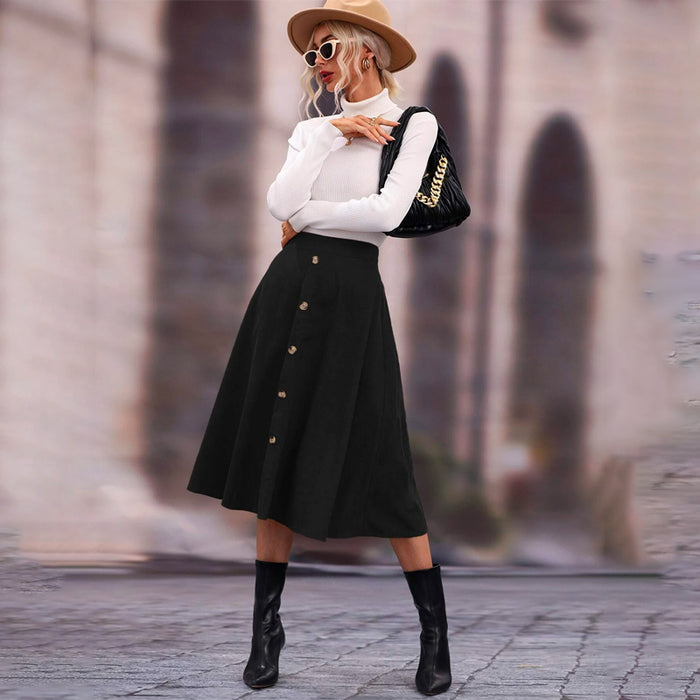 High Waist Single Breasted Flare Skirt