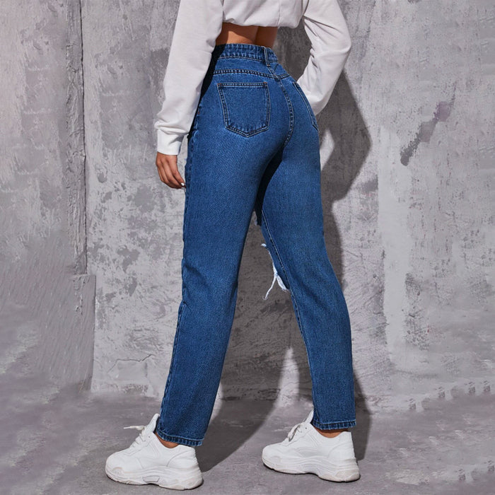 High Waist Ripped Frayed Tapered Jeans