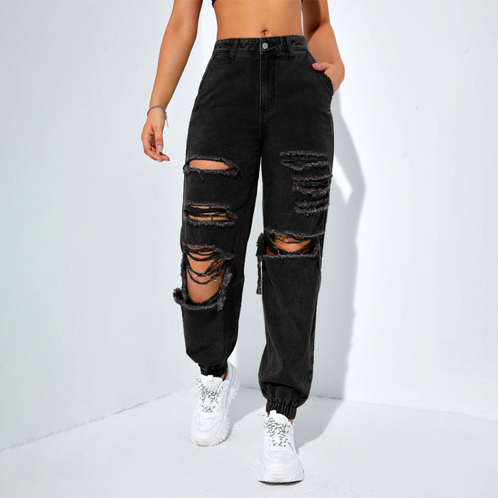 Plain Ripped Cut Out Jogger Jeans