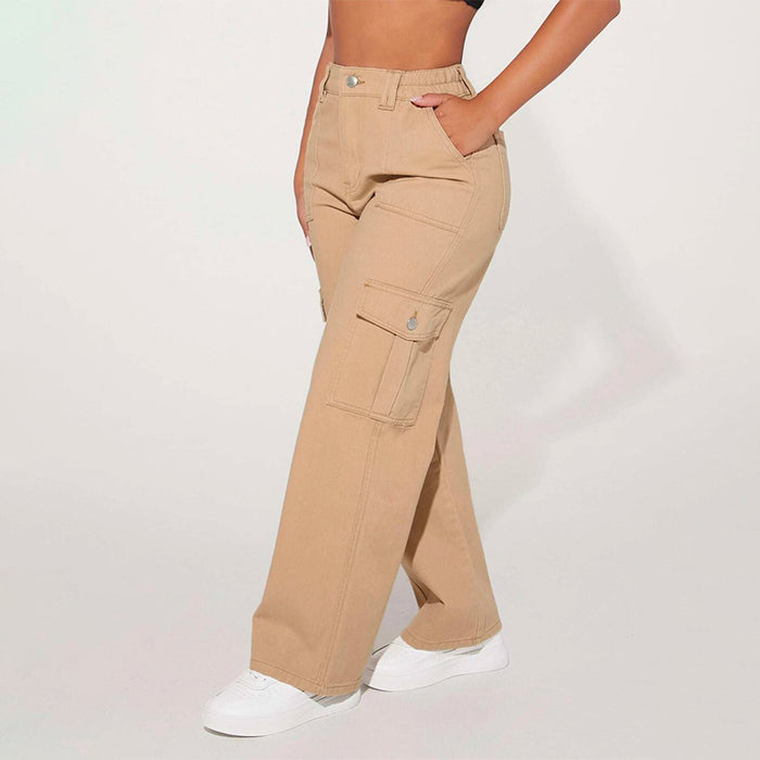 High Waist Flap Pocket Cargo Jeans