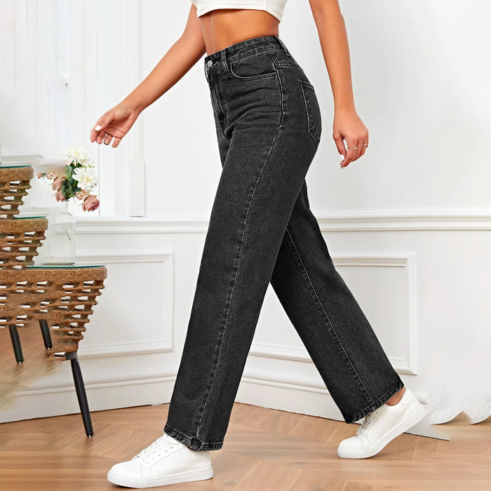 High Waist Slant Pocket Easy Wear Jeans