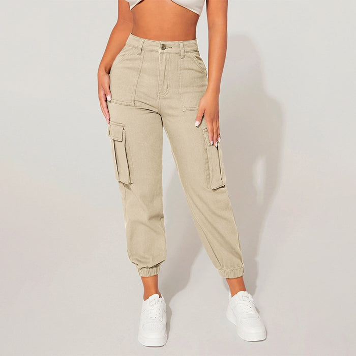 High Waist Denim Flap Pocket Cargo Jeans