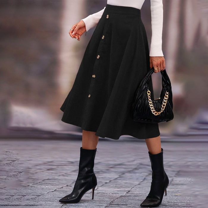 High Waist Single Breasted Flare Skirt