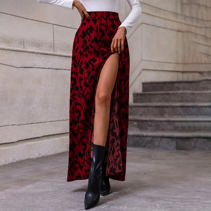 High Waist Split Graphic Thigh Skirt