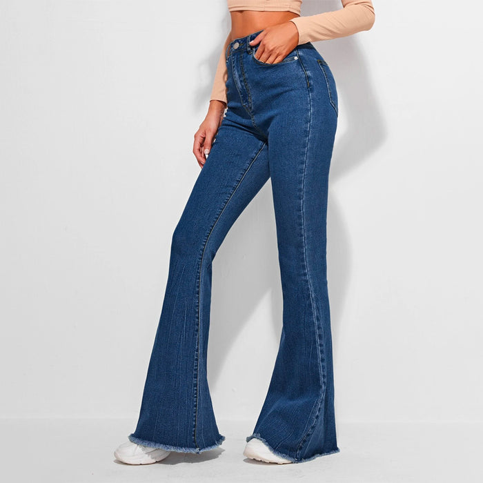 High Waist Contrast Stitch Flare Leg Jeans