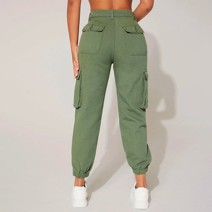 High Waist Denim Flap Pocket Cargo Jeans