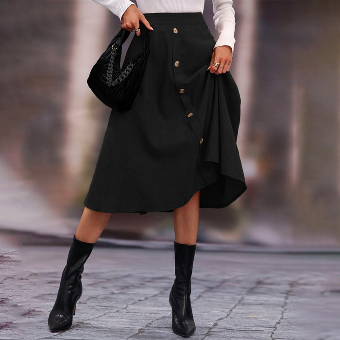 High Waist Single Breasted Flare Skirt