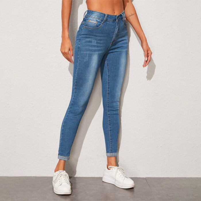 Stonewash Patched Detail Skinny Jeans