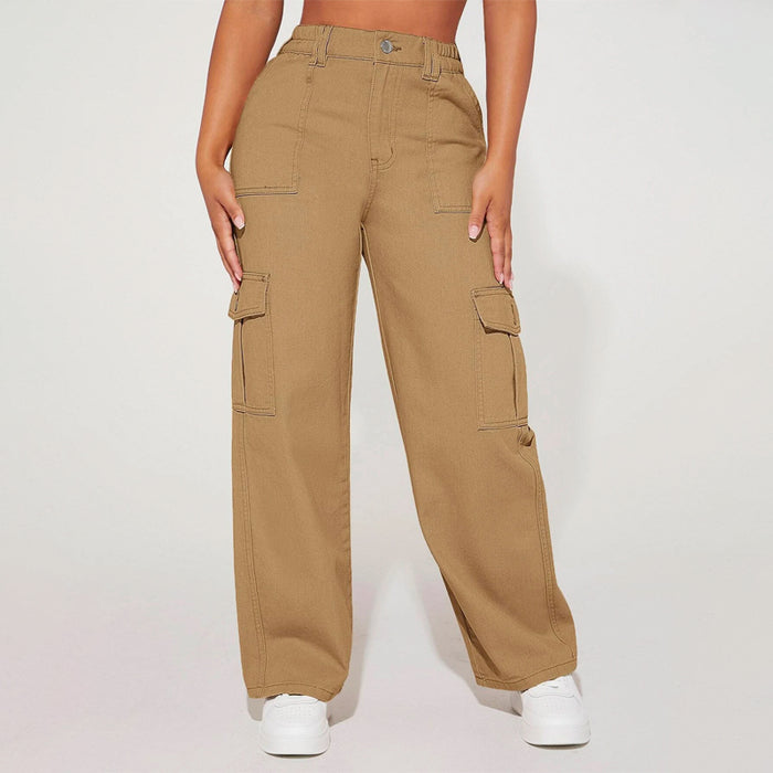 High Waist Flap Pocket Cargo Jeans