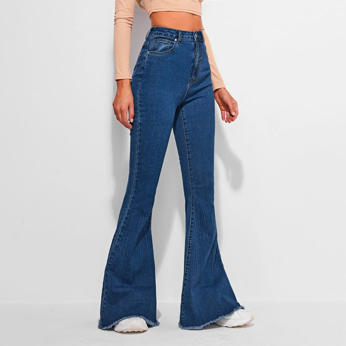 High Waist Contrast Stitch Flare Leg Jeans