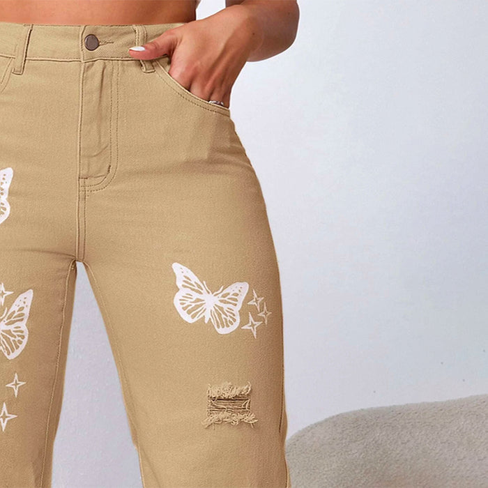 Bleach Wash Ripped Detail Butterfly Jeans