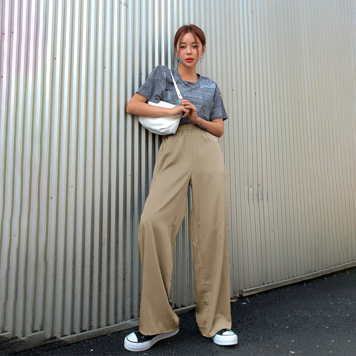 Elastic Waist Casual Polyester Pants