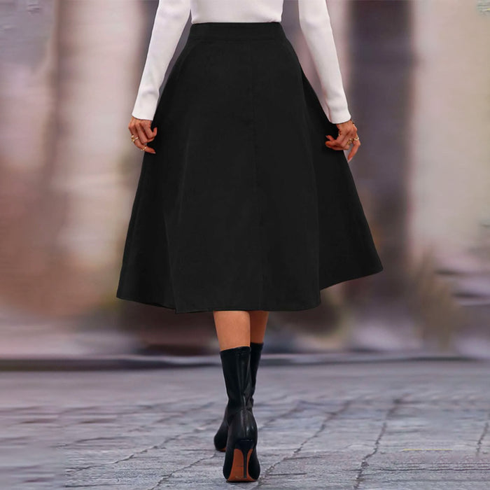 High Waist Single Breasted Flare Skirt