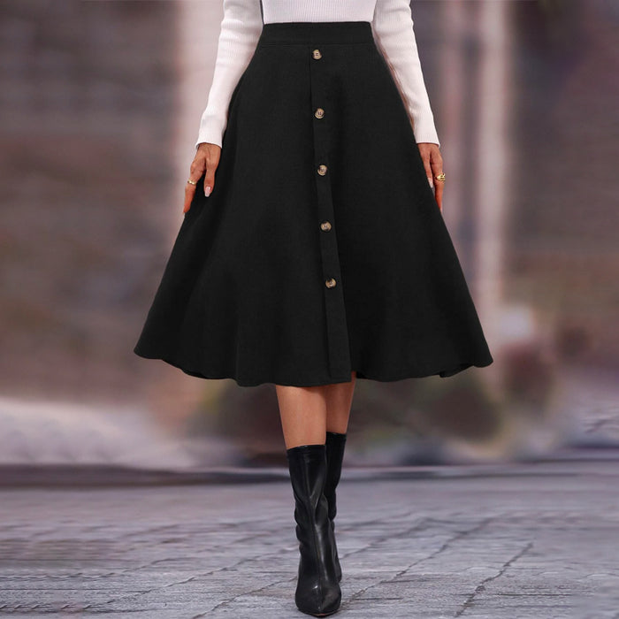 High Waist Single Breasted Flare Skirt