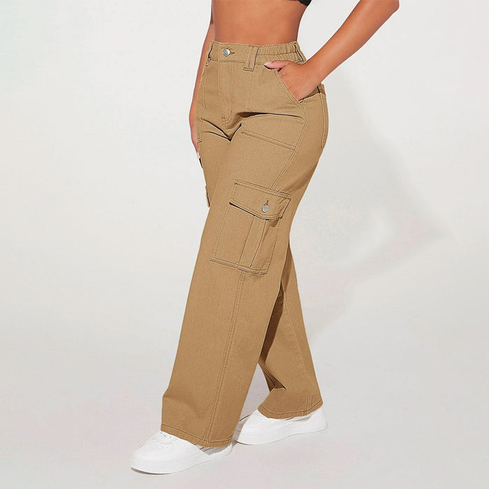 High Waist Flap Pocket Cargo Jeans