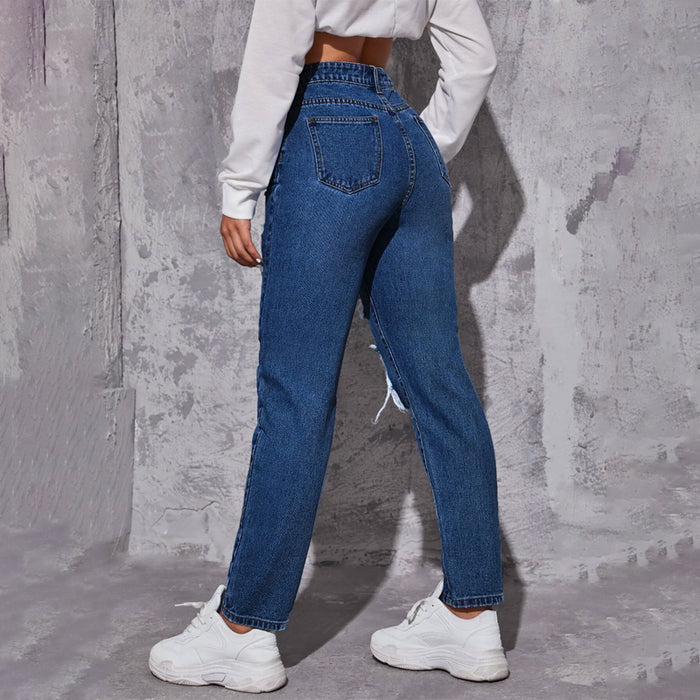 High Waist Ripped Frayed Tapered Jeans