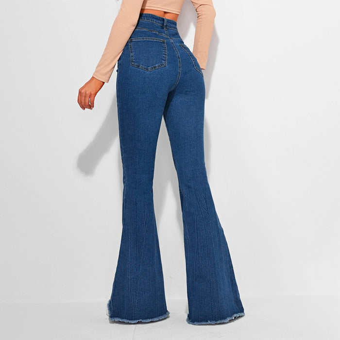 High Waist Contrast Stitch Flare Leg Jeans