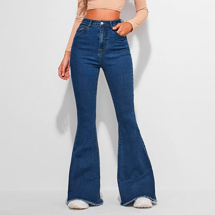 High Waist Contrast Stitch Flare Leg Jeans