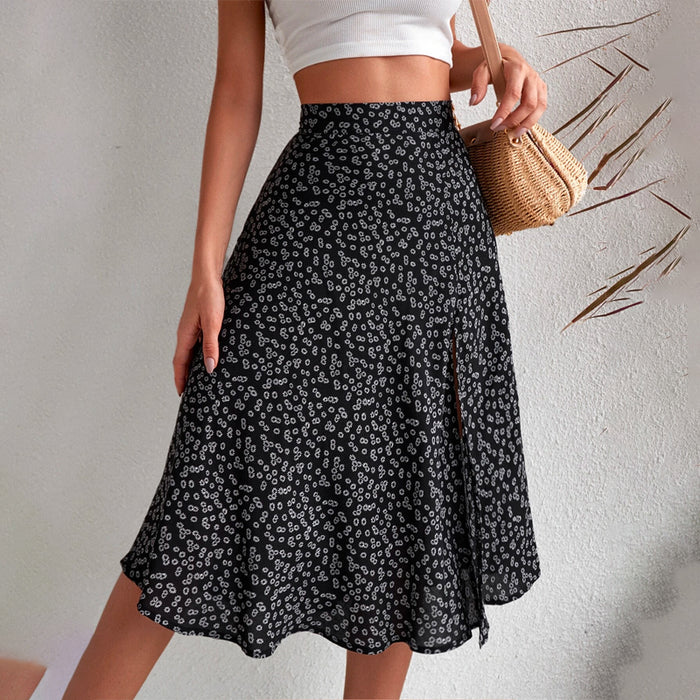 Floral Print Split Thigh Skirt