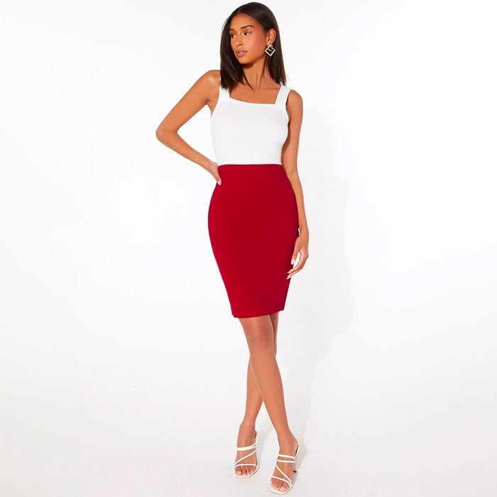 Plane Solid Color Pencil Skirt