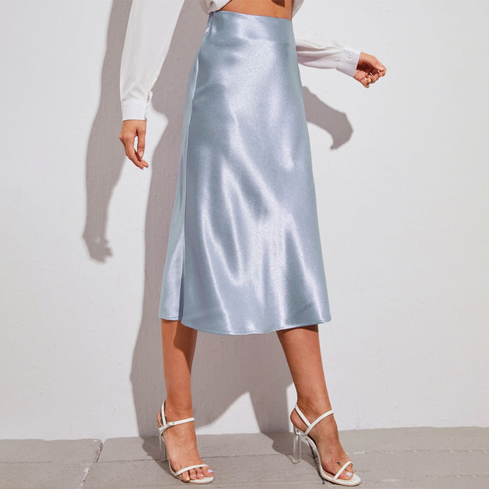 Zipper Side Solid Satin Skirt