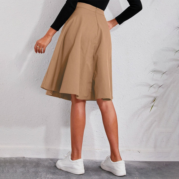 Solid Single Breasted Flare Skirt