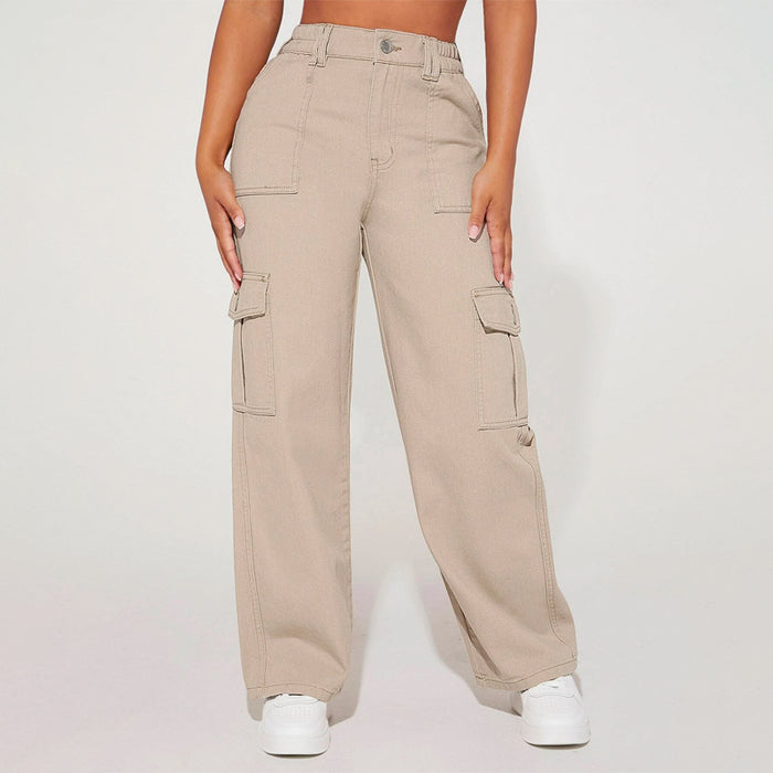 High Waist Flap Pocket Cargo Jeans