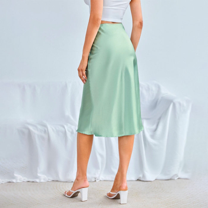 Zipper Side Solid Satin Skirt