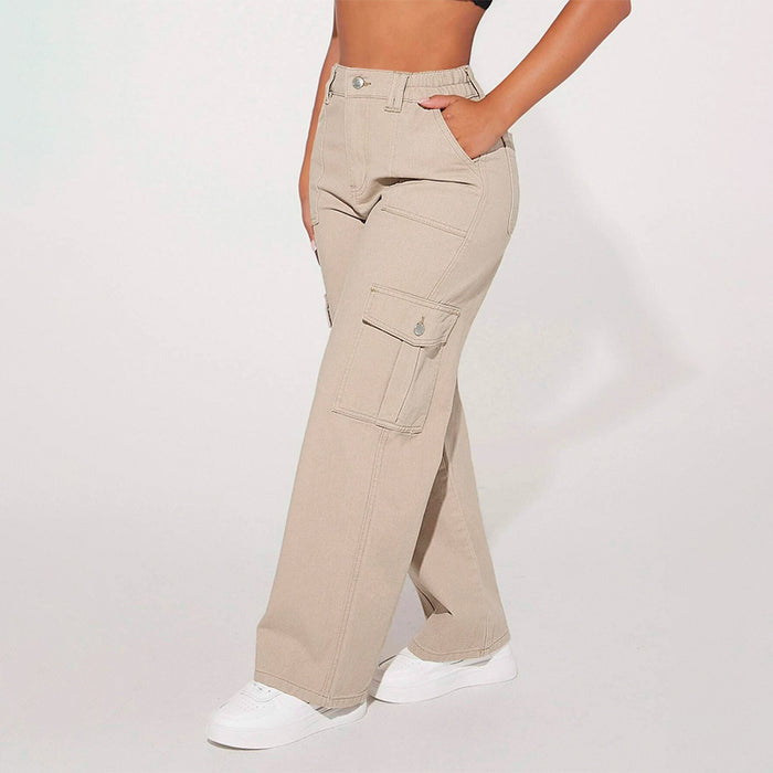 High Waist Flap Pocket Cargo Jeans