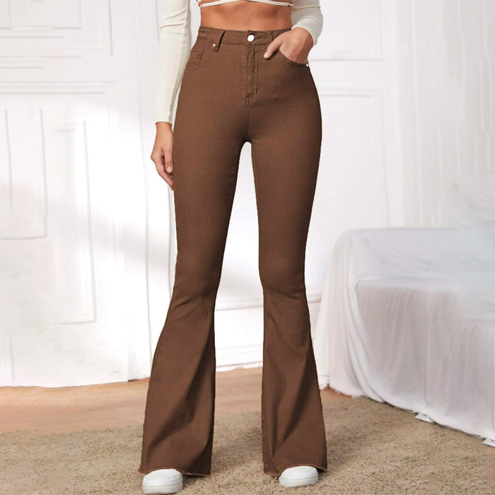 High Waist Contrast Stitch Flare Leg Jeans