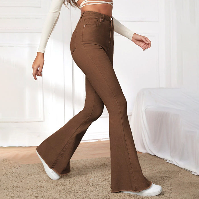 High Waist Contrast Stitch Flare Leg Jeans