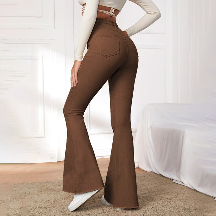 High Waist Contrast Stitch Flare Leg Jeans