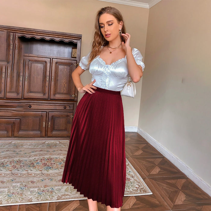 Easy Wear Solid Pleated Skirt