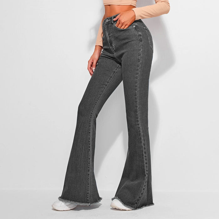 High Waist Contrast Stitch Flare Leg Jeans