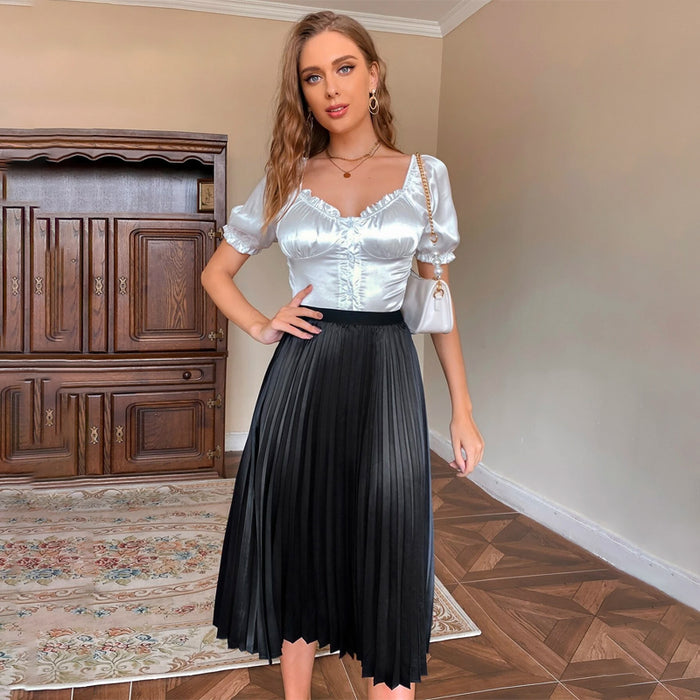 Easy Wear Solid Pleated Skirt