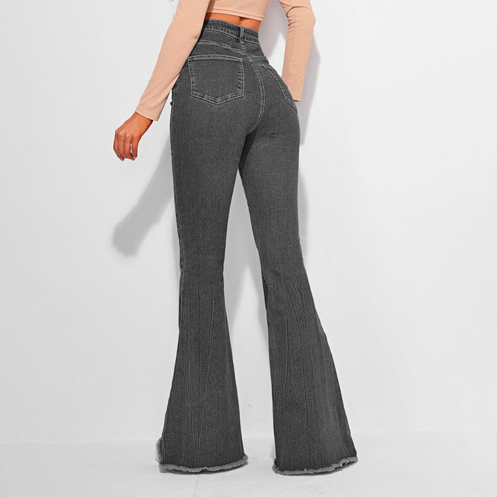 High Waist Contrast Stitch Flare Leg Jeans