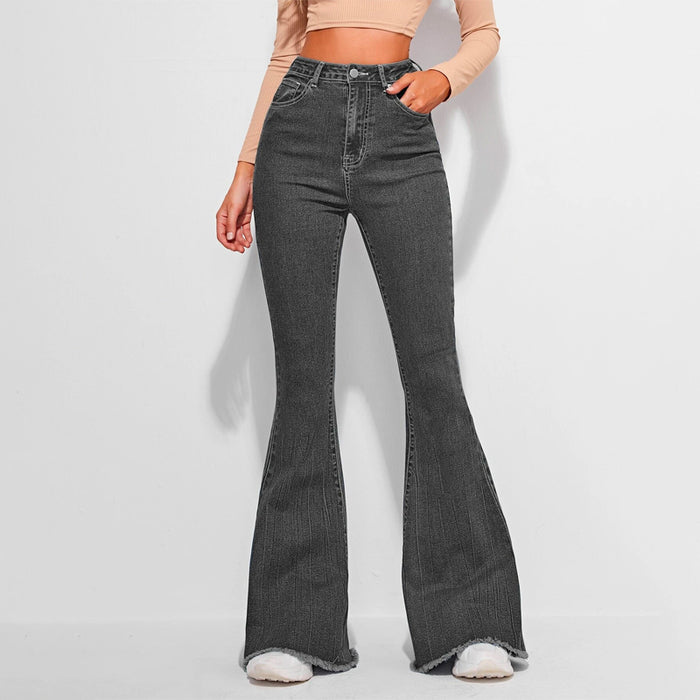 High Waist Contrast Stitch Flare Leg Jeans