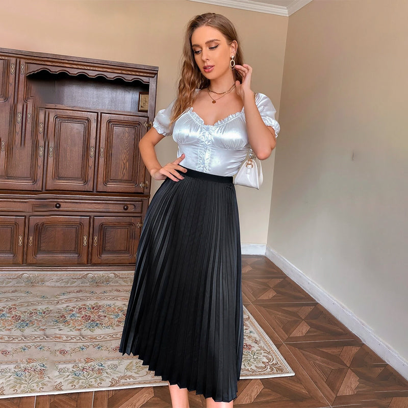 Easy Wear Solid Pleated Skirt