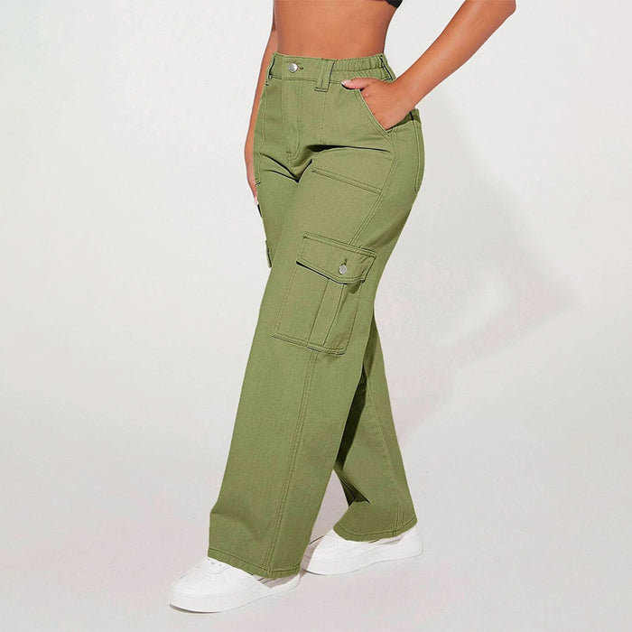 High Waist Flap Pocket Cargo Jeans