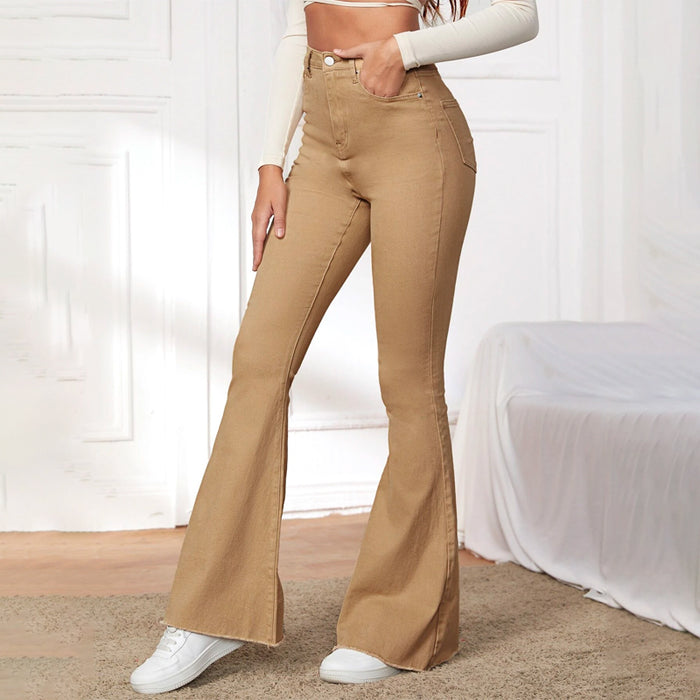 High Waist Contrast Stitch Flare Leg Jeans