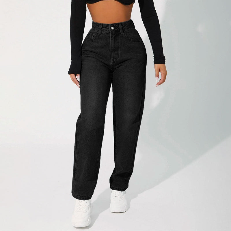 High Waisted Zip Up Mom Fit Jeans