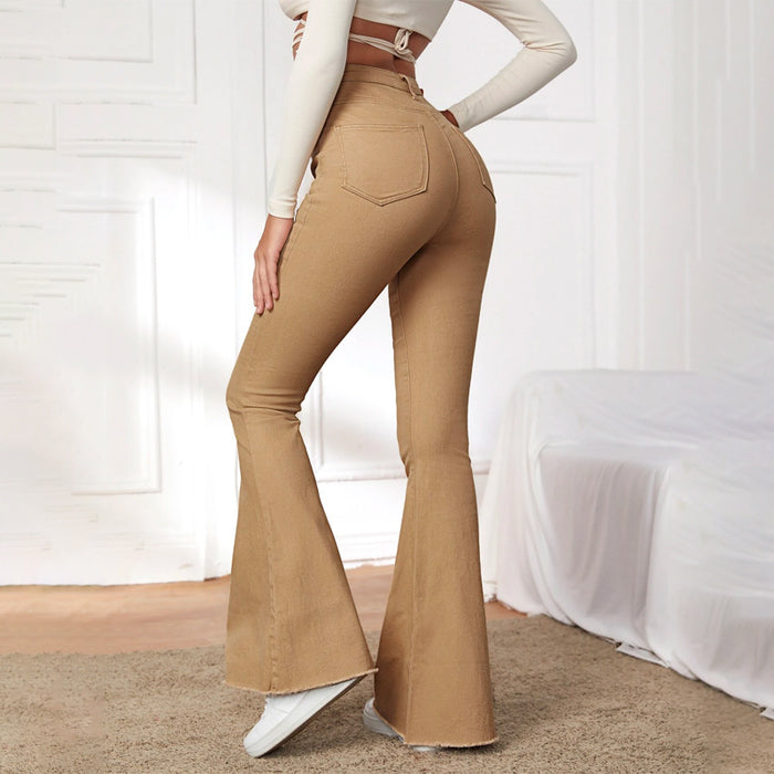 High Waist Contrast Stitch Flare Leg Jeans